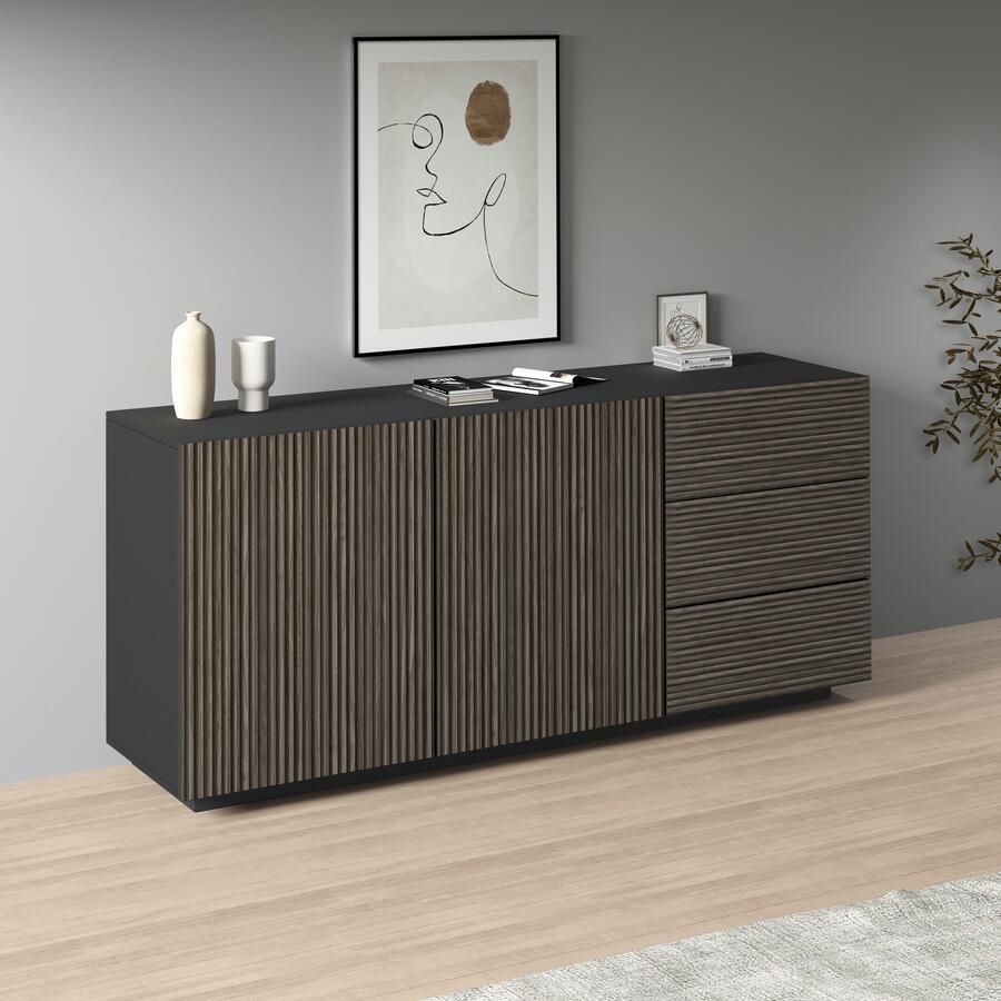 INOSIGN Dressoir Vega Sideboard Ladekast 180 cm met 2 deuren en 3 lades fronten met groeflook - Foto 14