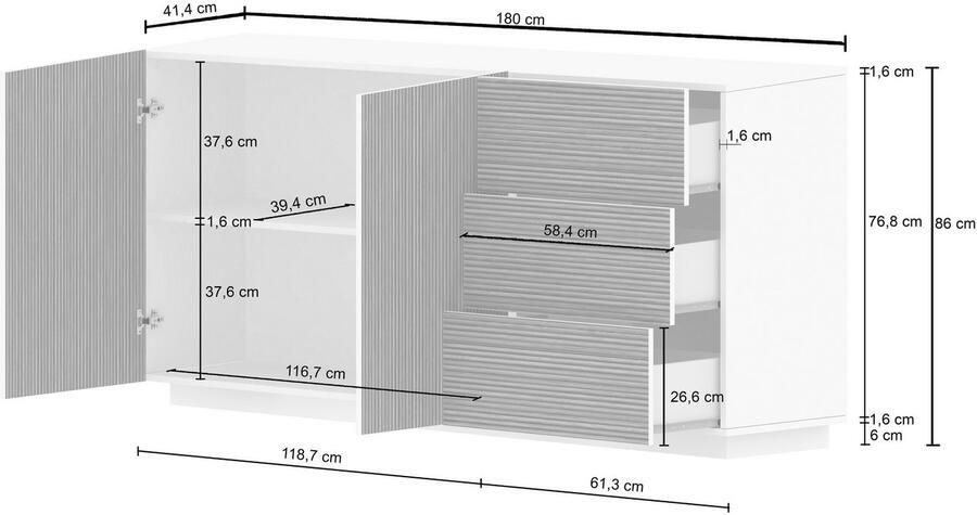 INOSIGN Dressoir Vega Sideboard Ladekast 180 cm met 2 deuren en 3 lades fronten met groeflook - Foto 13