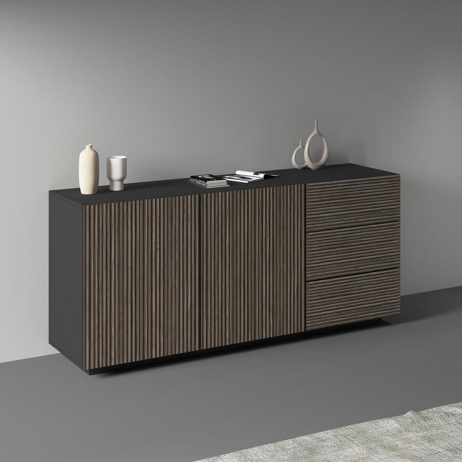 INOSIGN Dressoir Vega Sideboard Ladekast 180 cm met 2 deuren en 3 lades fronten met groeflook - Foto 2
