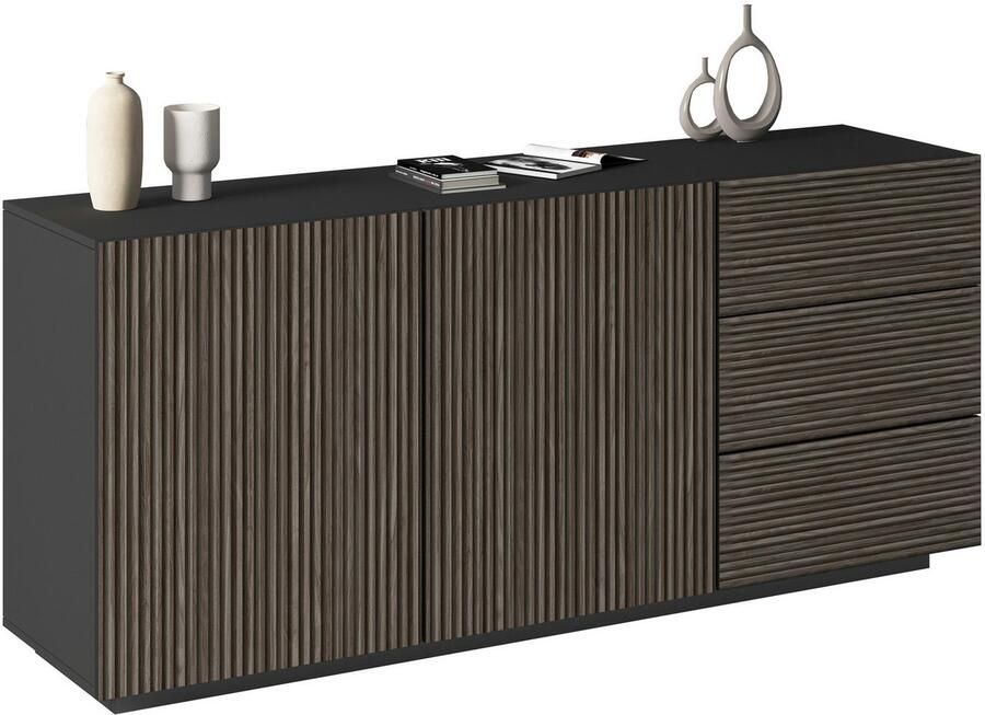 INOSIGN Dressoir Vega Sideboard Ladekast 180 cm met 2 deuren en 3 lades fronten met groeflook - Foto 9