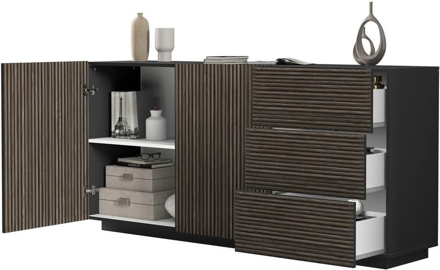 INOSIGN Dressoir Vega Sideboard Ladekast 180 cm met 2 deuren en 3 lades fronten met groeflook - Foto 11