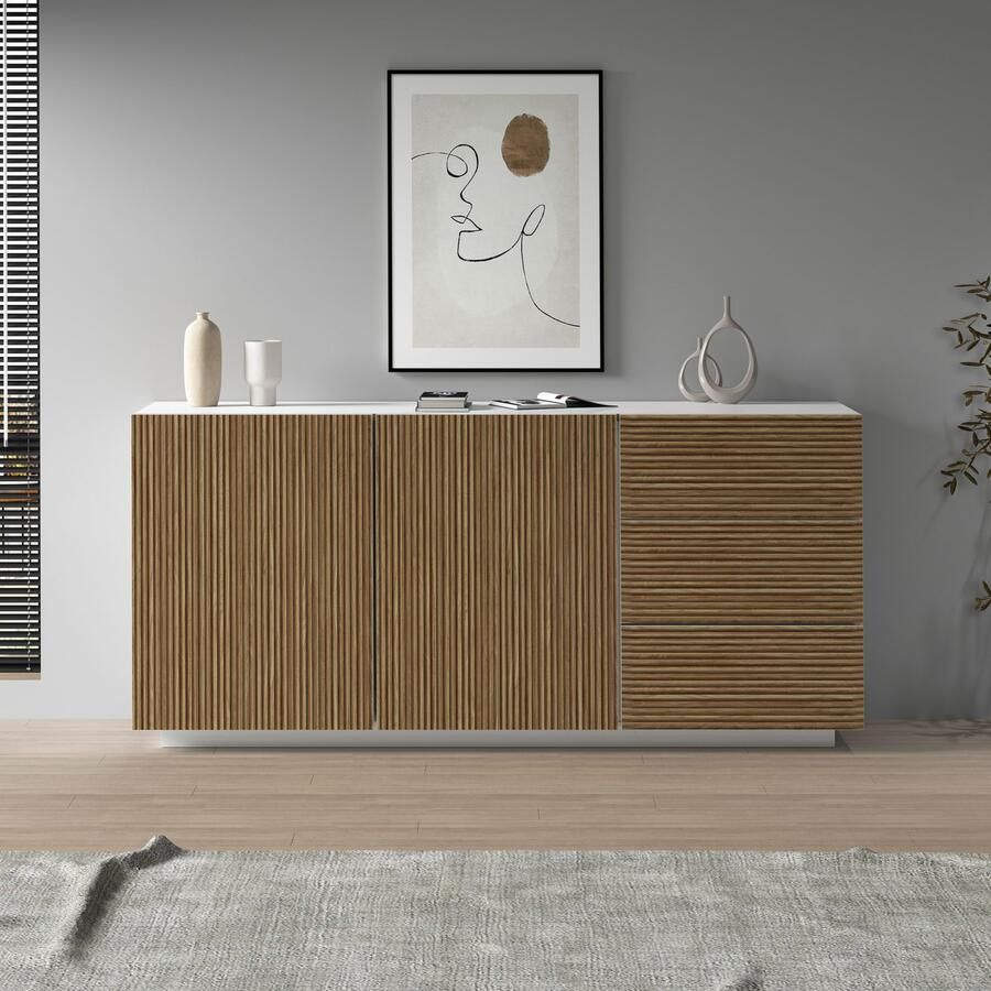 INOSIGN Dressoir Vega Sideboard Ladekast 180 cm met 2 deuren en 3 lades fronten met groeflook