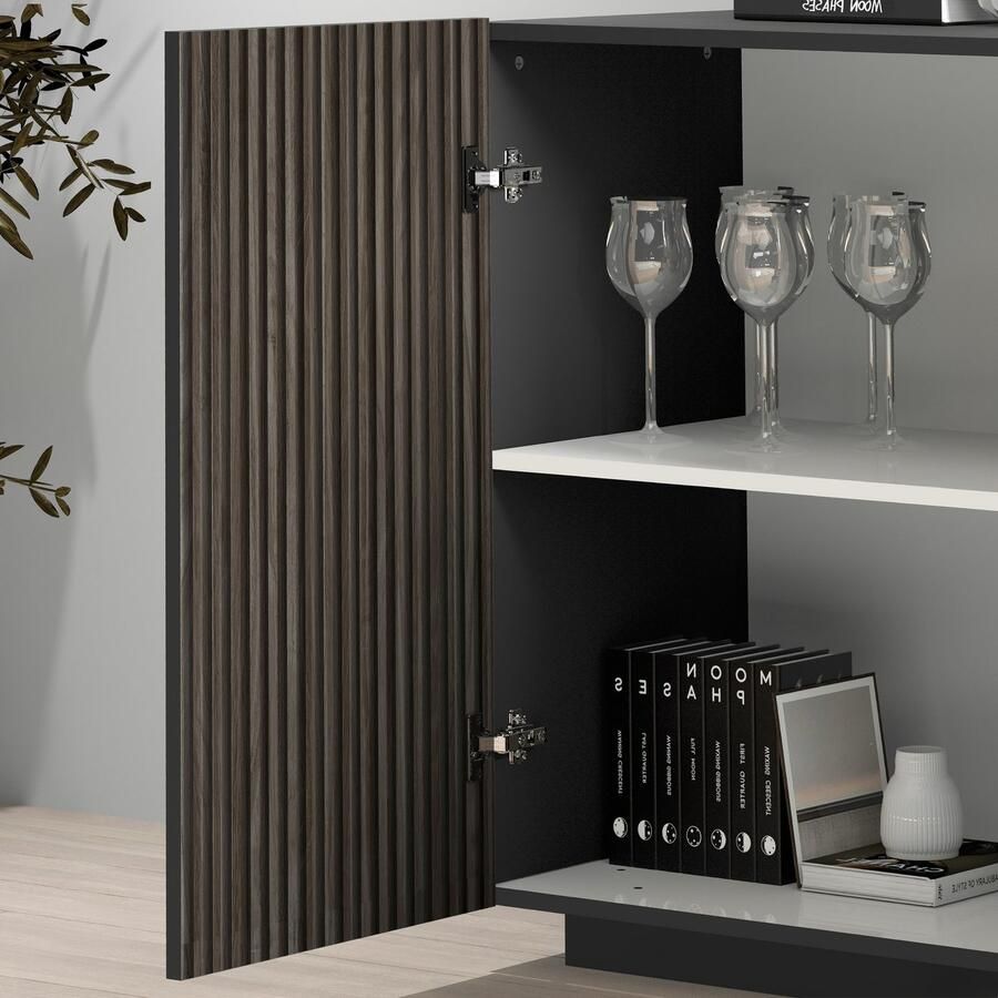 INOSIGN Dressoir Vega Sideboard Ladekast 180 cm met 2 deuren en 3 lades fronten met groeflook - Foto 4