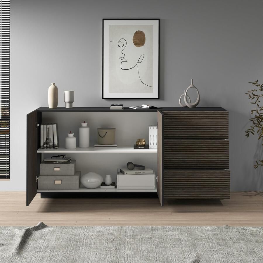 INOSIGN Dressoir Vega Sideboard Ladekast 180 cm met 2 deuren en 3 lades fronten met groeflook - Foto 5