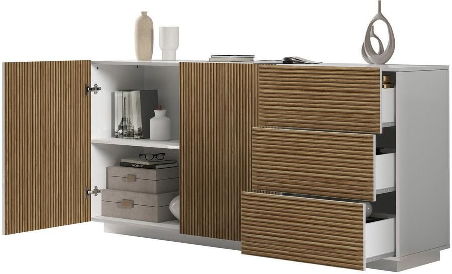 INOSIGN Dressoir Vega Sideboard Ladekast 180 cm met 2 deuren en 3 lades fronten met groeflook - Foto 12