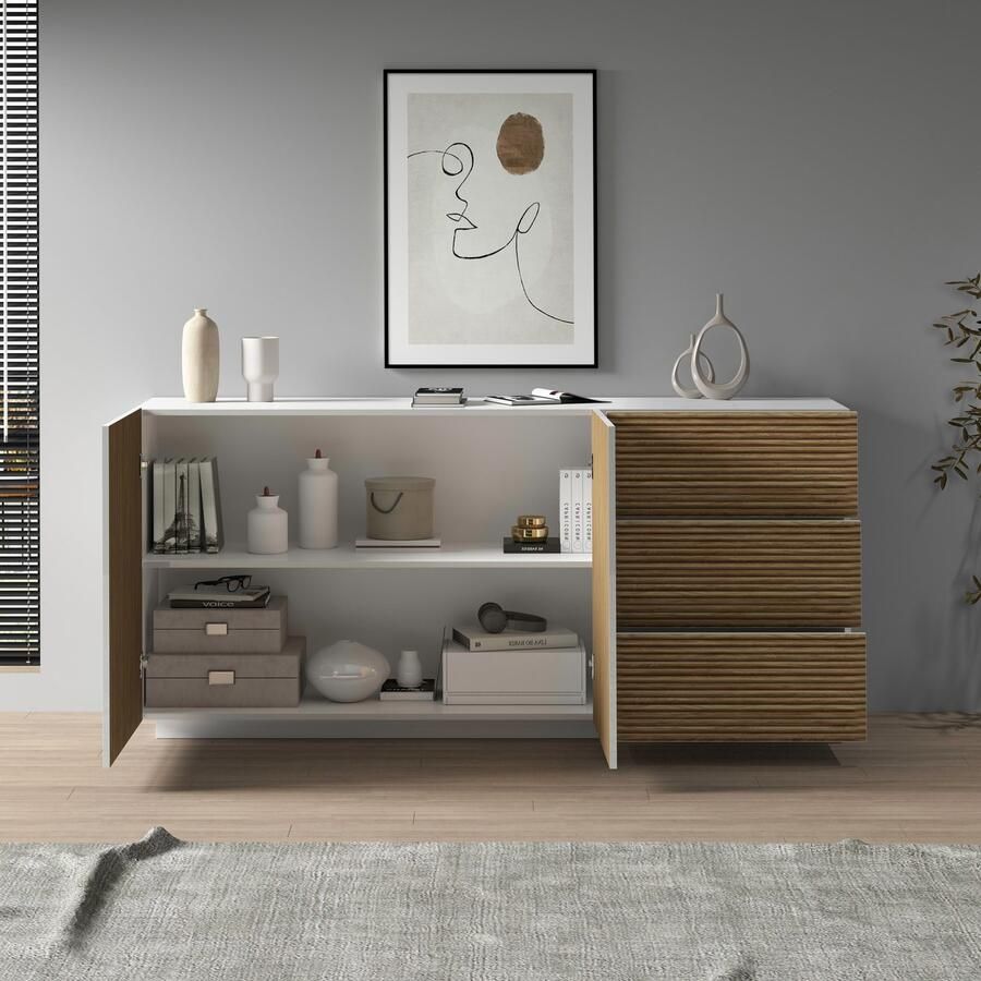 INOSIGN Dressoir Vega Sideboard Ladekast 180 cm met 2 deuren en 3 lades fronten met groeflook - Foto 3