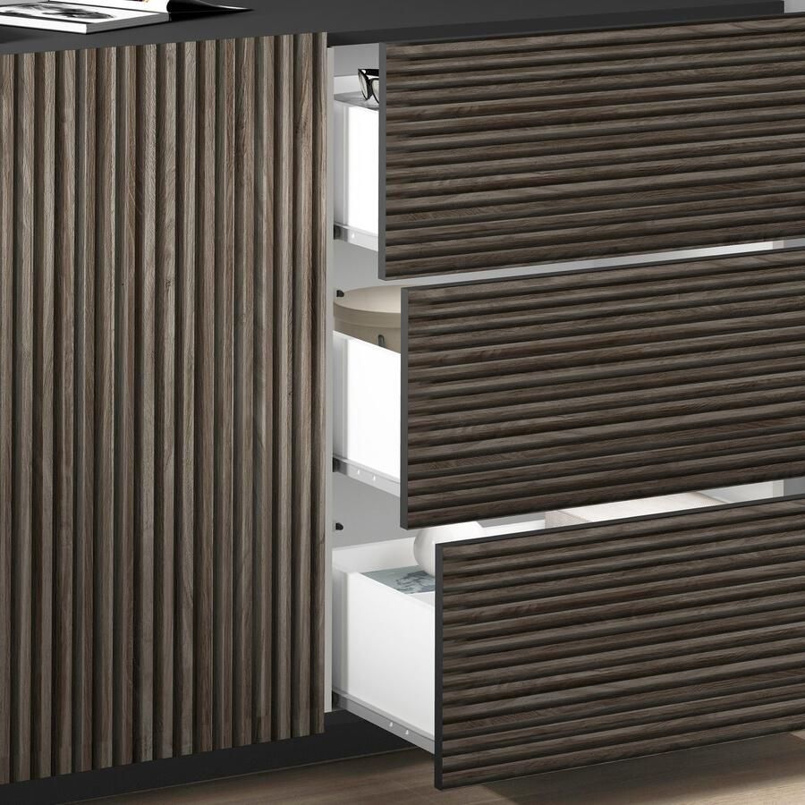 INOSIGN Dressoir Vega Sideboard Ladekast 180 cm met 2 deuren en 3 lades fronten met groeflook - Foto 8