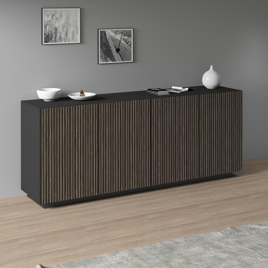 INOSIGN Dressoir Vega Sideboard Ladekast 200 cm met 4 deuren fronten met groeven-look - Foto 10