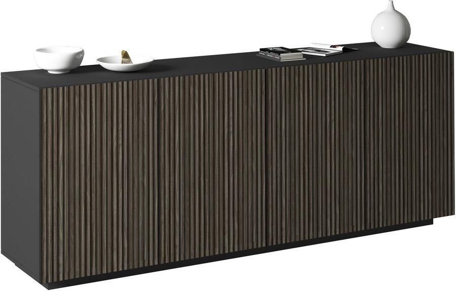 INOSIGN Dressoir Vega Sideboard Ladekast 200 cm met 4 deuren fronten met groeven-look - Foto 6