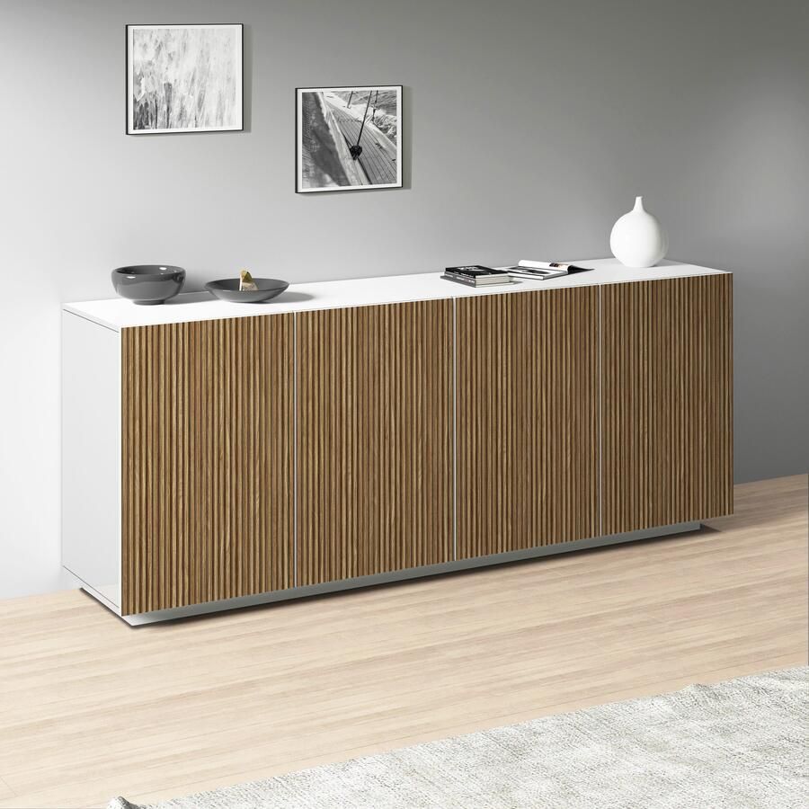 INOSIGN Dressoir Vega Sideboard Ladekast 200 cm met 4 deuren fronten met groeven-look - Foto 12