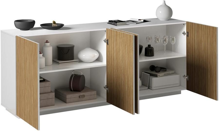 INOSIGN Dressoir Vega Sideboard Ladekast 200 cm met 4 deuren fronten met groeven-look - Foto 10