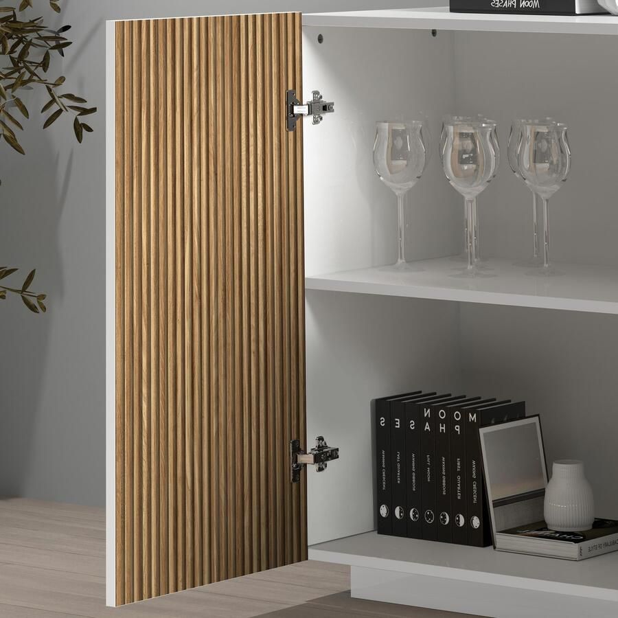 INOSIGN Dressoir Vega Sideboard Ladekast 200 cm met 4 deuren fronten met groeven-look - Foto 2