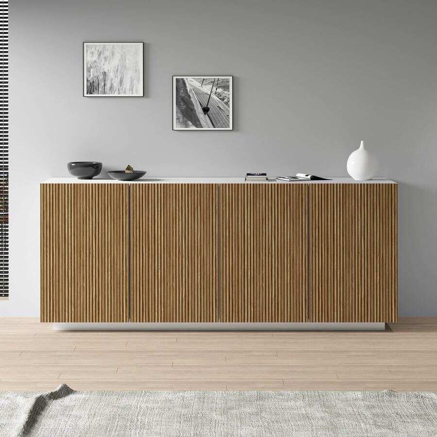 INOSIGN Dressoir Vega Sideboard Ladekast 200 cm met 4 deuren fronten met groeven-look - Foto 3