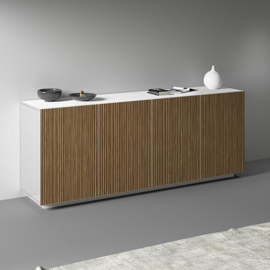 INOSIGN Dressoir Vega Sideboard Ladekast 200 cm met 4 deuren fronten met groeven-look - Foto 4