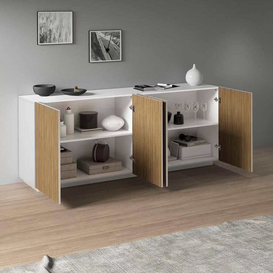 INOSIGN Dressoir Vega Sideboard Ladekast 200 cm met 4 deuren fronten met groeven-look - Foto 5
