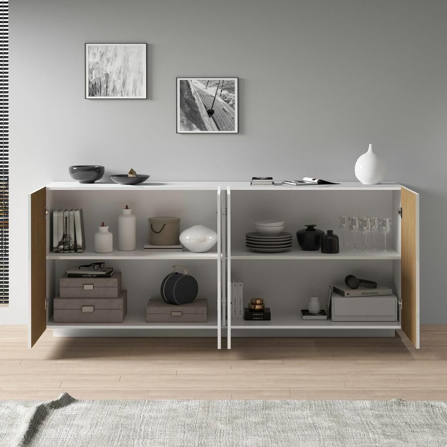 INOSIGN Dressoir Vega Sideboard Ladekast 200 cm met 4 deuren fronten met groeven-look - Foto 6
