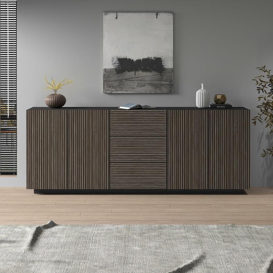 INOSIGN Dressoir Vega Sideboard Ladekast 220 cm met 4 deuren en 3 lades fronten met groeflook - Foto 4