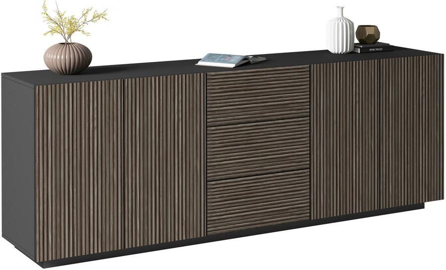 INOSIGN Dressoir Vega Sideboard Ladekast 220 cm met 4 deuren en 3 lades fronten met groeflook - Foto 9