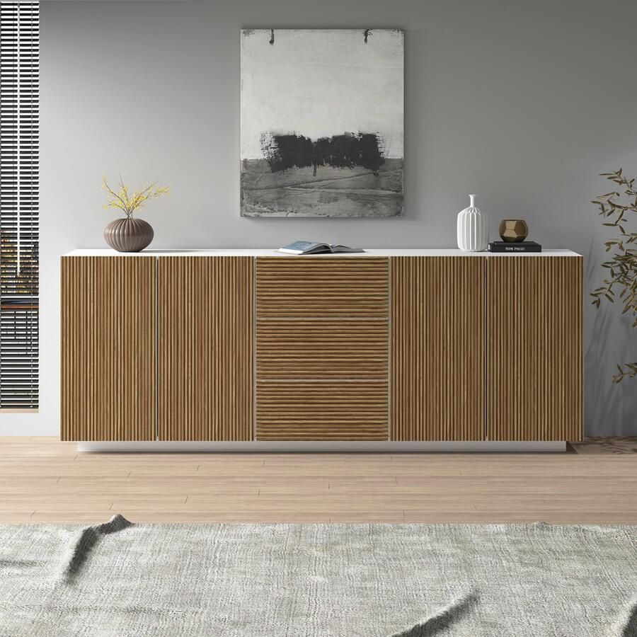INOSIGN Dressoir Vega Sideboard Ladekast 220 cm met 4 deuren en 3 lades fronten met groeflook - Foto 13