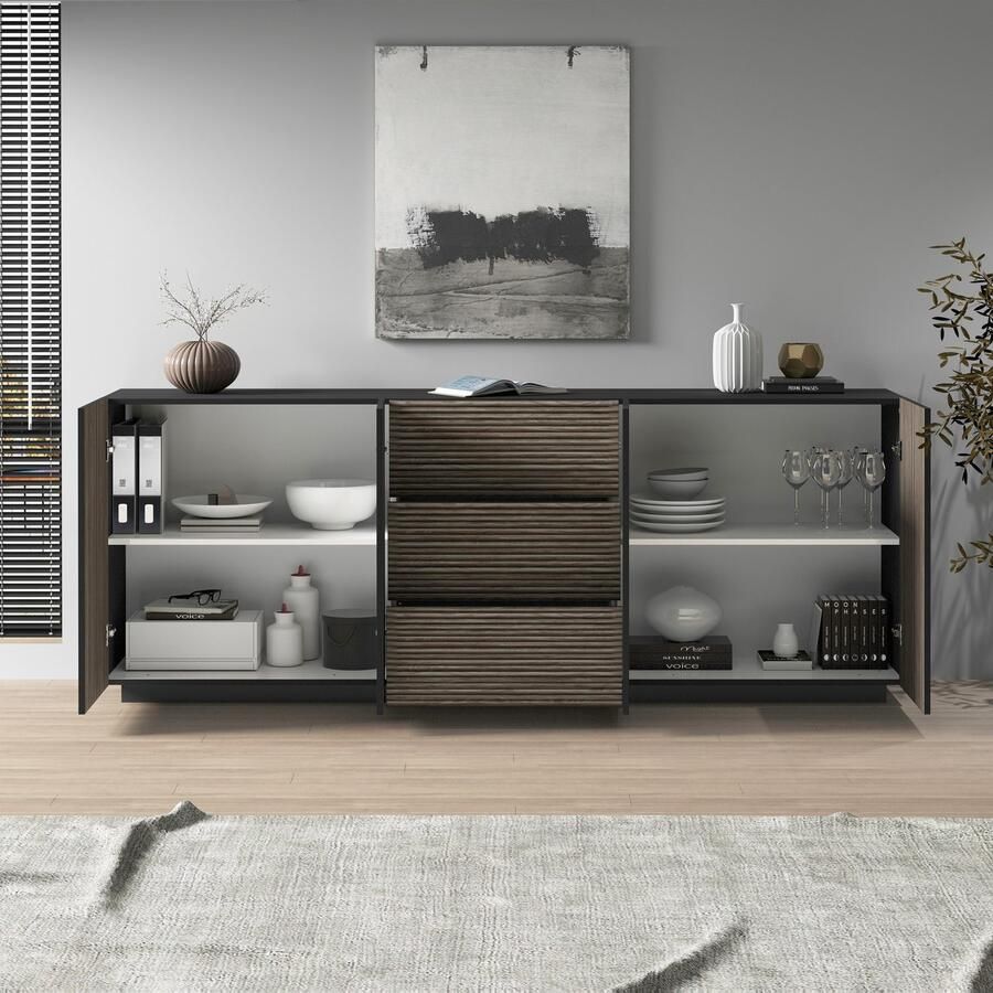 INOSIGN Dressoir Vega Sideboard Ladekast 220 cm met 4 deuren en 3 lades fronten met groeflook - Foto 7