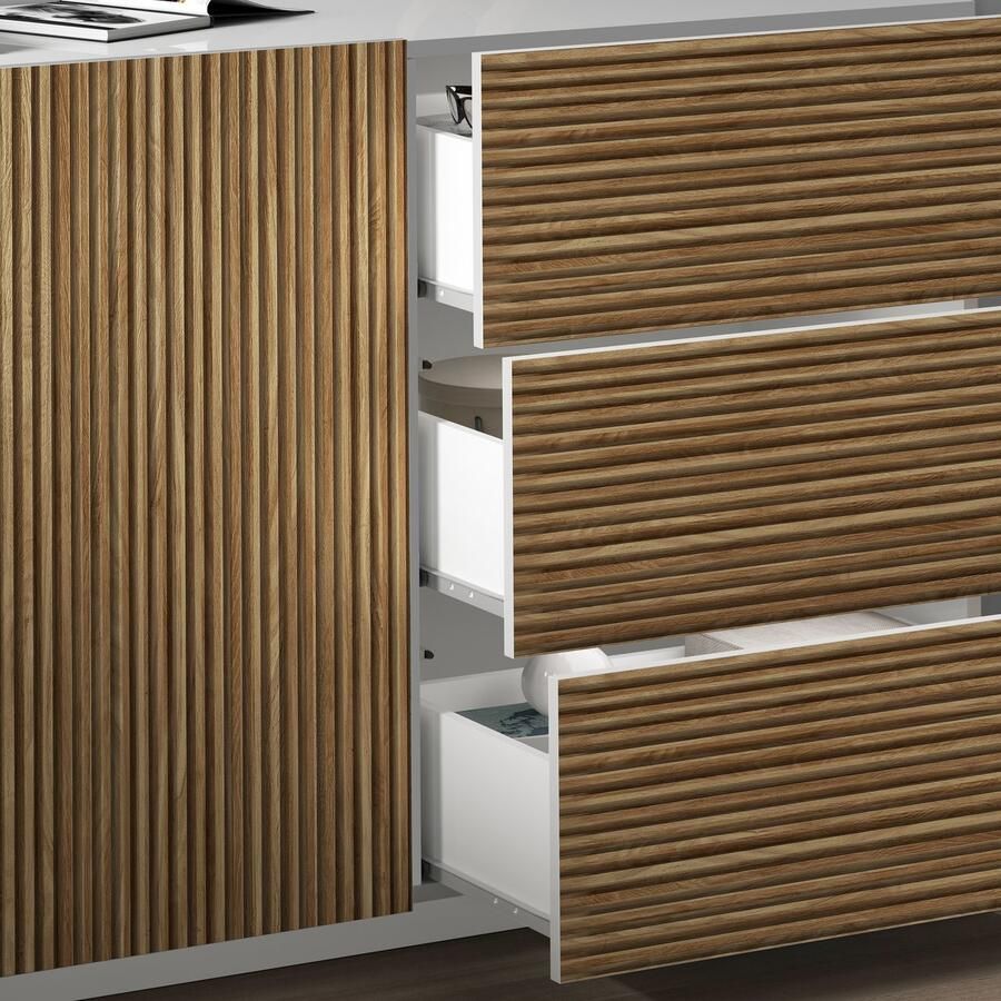 INOSIGN Dressoir Vega Sideboard Ladekast 180 cm met 2 deuren en 3 lades fronten met groeflook - Foto 7