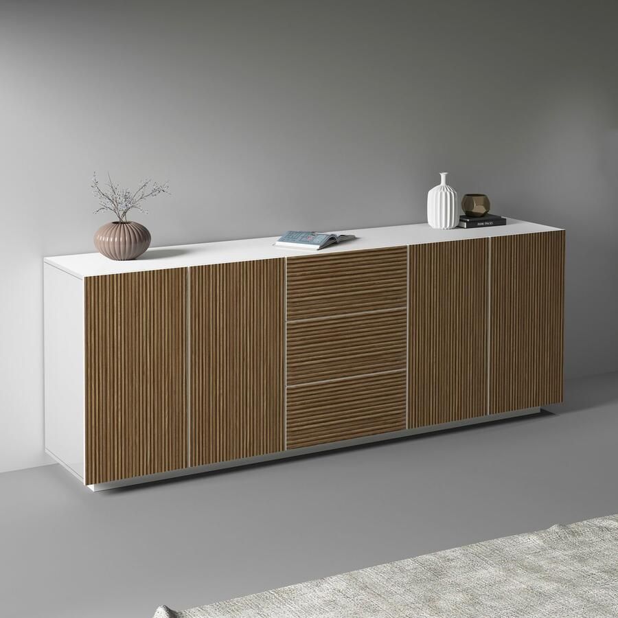 INOSIGN Dressoir Vega Sideboard Ladekast 220 cm met 4 deuren en 3 lades fronten met groeflook - Foto 3