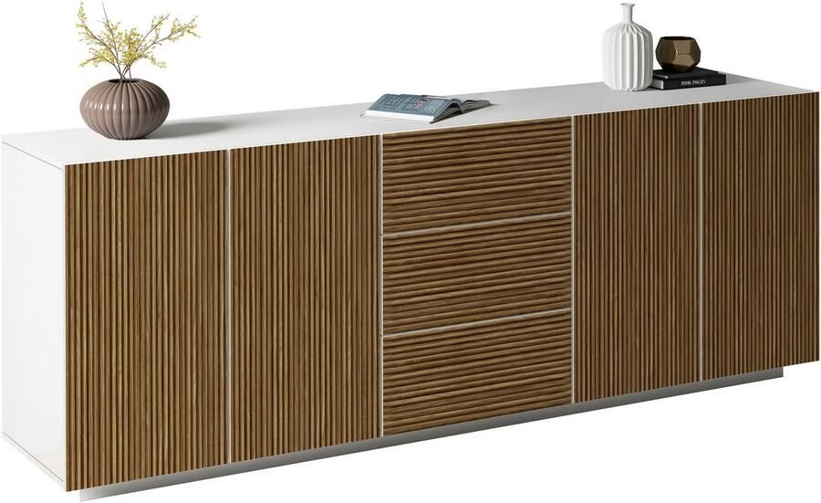 INOSIGN Dressoir Vega Sideboard Ladekast 220 cm met 4 deuren en 3 lades fronten met groeflook - Foto 10