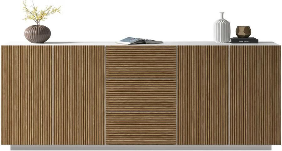 INOSIGN Dressoir Vega Sideboard Ladekast 220 cm met 4 deuren en 3 lades fronten met groeflook - Foto 12