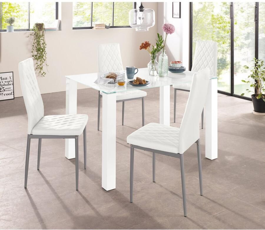 INOSIGN Eethoek 160 cm brede glazen tafel stoelbekledingen in verschillende kleurvarianten (set 5-delig) - Foto 2