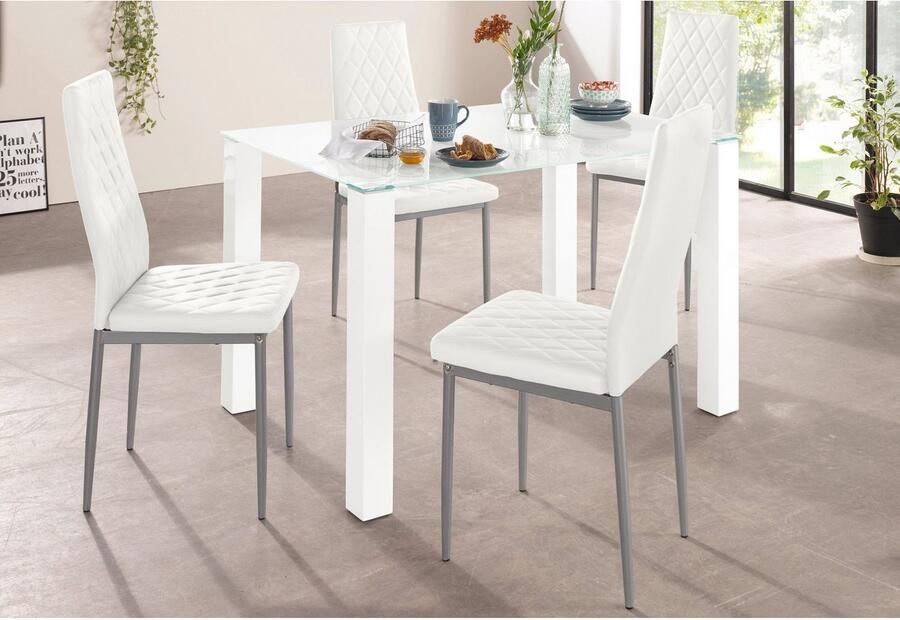 INOSIGN Eethoek 160 cm brede glazen tafel stoelbekledingen in verschillende kleurvarianten (set 5-delig) - Foto 3