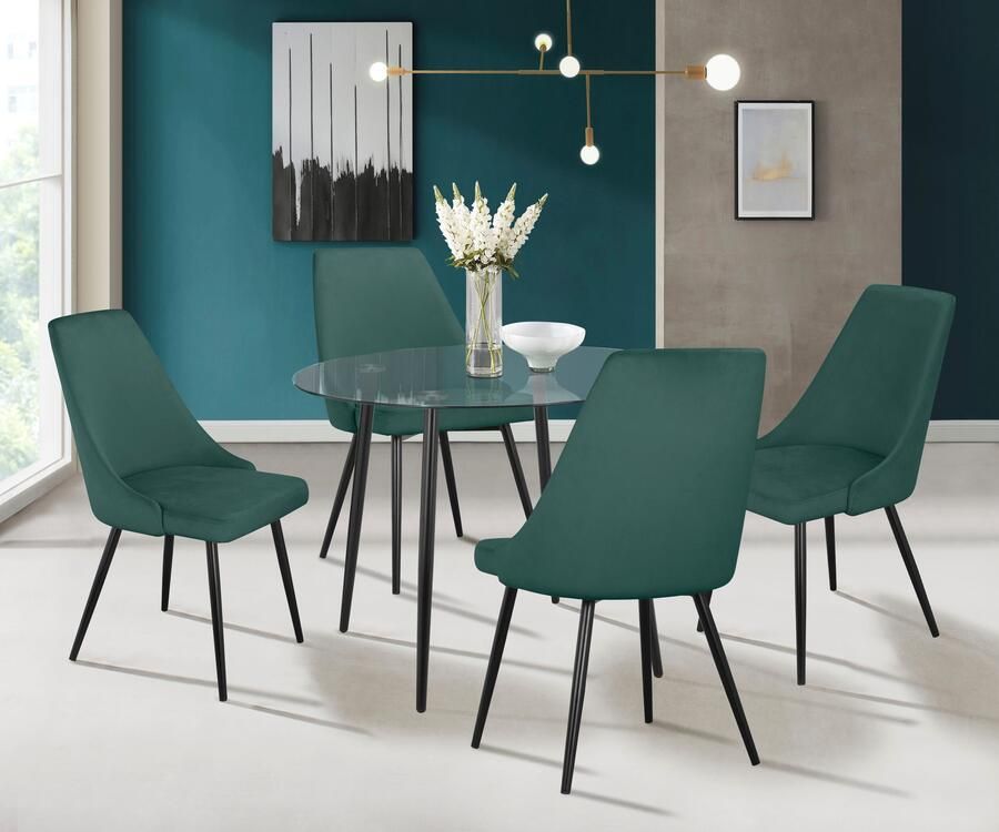 INOSIGN Eethoek Danny-Malio Glazen tafel 100x100 cm met 4 stoelen (velours stof) frame van metaal (set 5-delig) - Foto 7