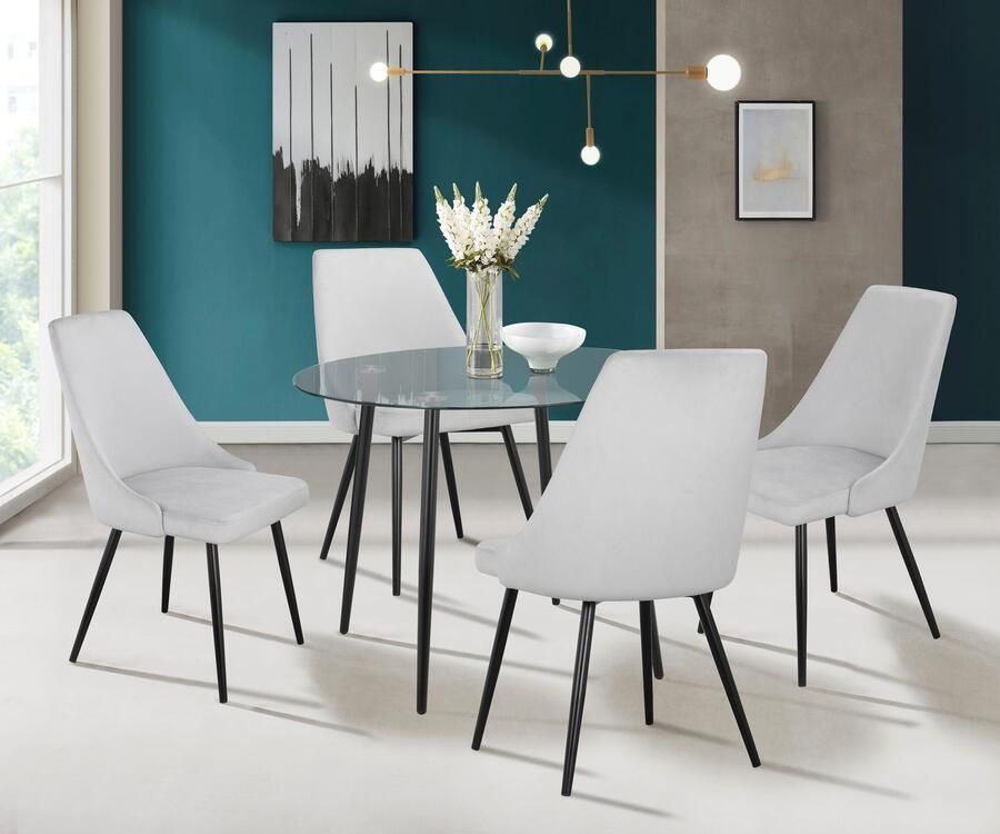 INOSIGN Eethoek Danny-Malio Glazen tafel 100x100 cm met 4 stoelen (velours stof) frame van metaal (set 5-delig) - Foto 8