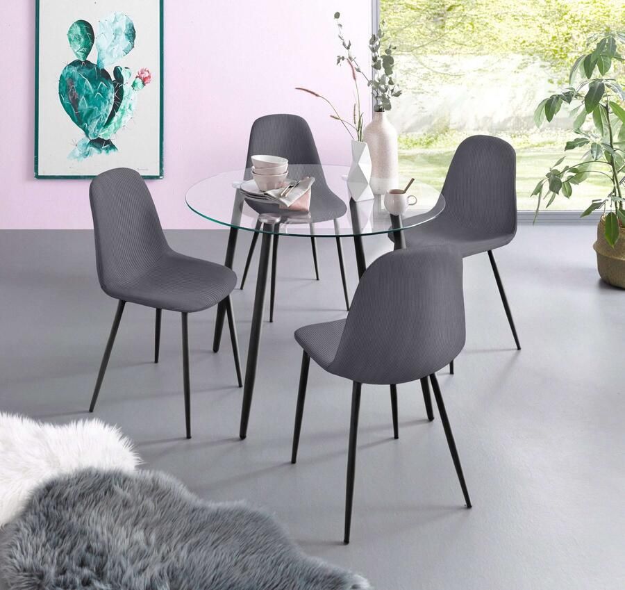 INOSIGN Eethoek Danny-Miller Glazen tafel 100x100 cm met 4 stoelen in cord frame van metaal (set 5-delig) - Foto 5