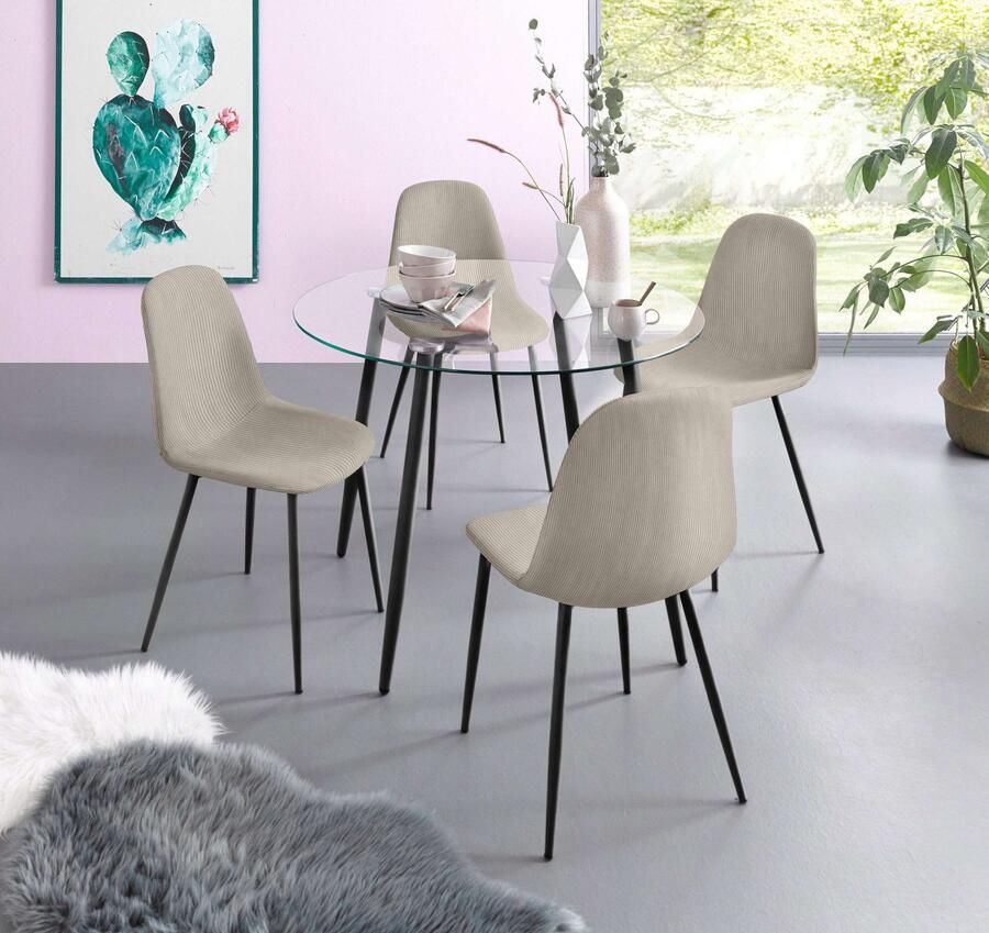 INOSIGN Eethoek Danny-Miller Glazen tafel 100x100 cm met 4 stoelen in cord frame van metaal (set 5-delig) - Foto 5