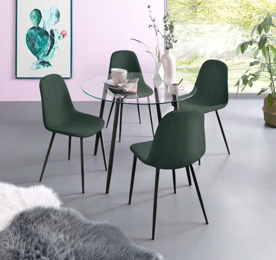 INOSIGN Eethoek Danny-Miller Glazen tafel 100x100 cm met 4 stoelen in cord frame van metaal (set 5-delig) - Foto 5