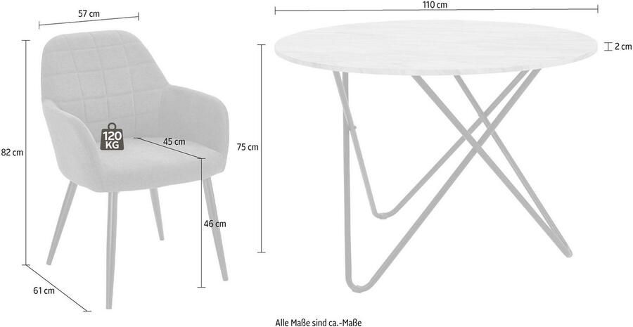 INOSIGN Eethoek JonasMara ronde tafel in marmerlook (set 5-delig) - Foto 4