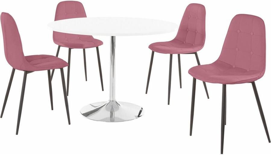Notio Living Tumpet & Luna|Set van Eettafel 110cm met 4 Stoelen in Rose - Foto 3
