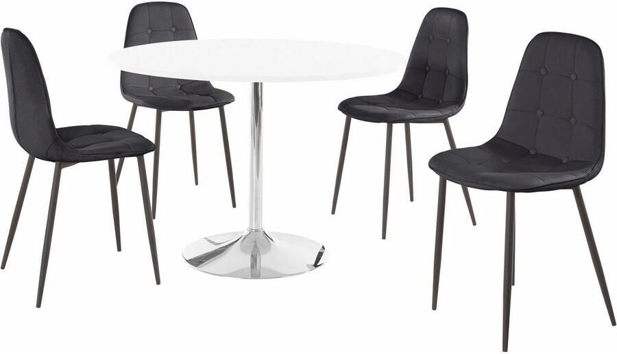 Notio Living Tumpet & Luna|Set van eettafel 110cm met 4 stoelen in zwart - Foto 3