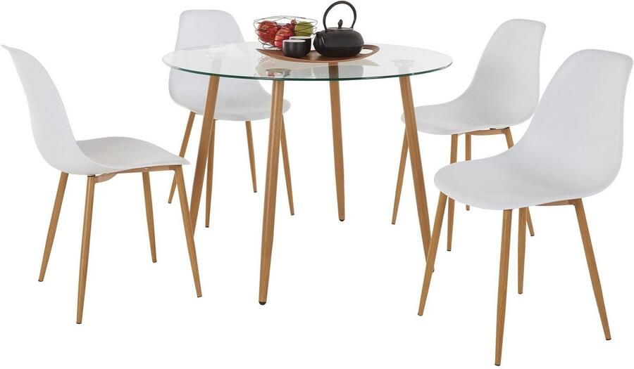 INOSIGN Eethoek MILLER Glazen tafel met 4 stoelen (kunststof kuipzitting) (set 5-delig) - Foto 6