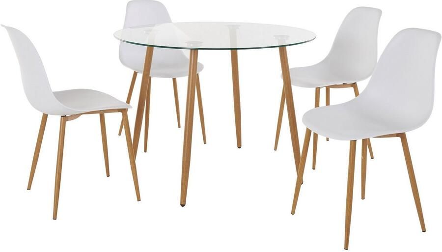 INOSIGN Eethoek MILLER Glazen tafel met 4 stoelen (kunststof kuipzitting) (set 5-delig) - Foto 7