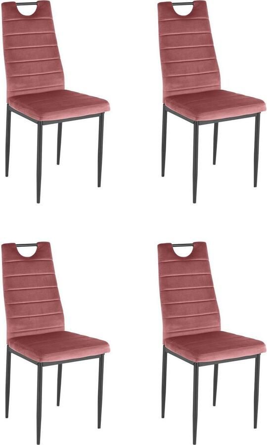 INOSIGN Eethoek Silvi-Mandy Glazen tafel 110x110 cm met 4 stoelen (velours stof) frame van metaal (set 5-delig) - Foto 4