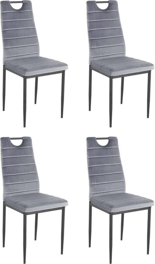 INOSIGN Eethoek Silvi-Mandy Glazen tafel 110x110 cm met 4 stoelen (velours stof) frame van metaal (set 5-delig) - Foto 4