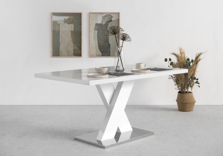 INOSIGN Eettafel Ali TOPSELLER! Modern design Breedte 160 cm wit hoogglans bodemplaat van metaal - Foto 14