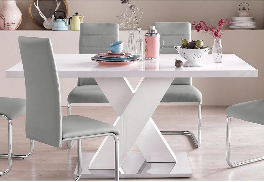 INOSIGN Eettafel Ali TOPSELLER! Modern design Breedte 160 cm wit hoogglans bodemplaat van metaal - Foto 3