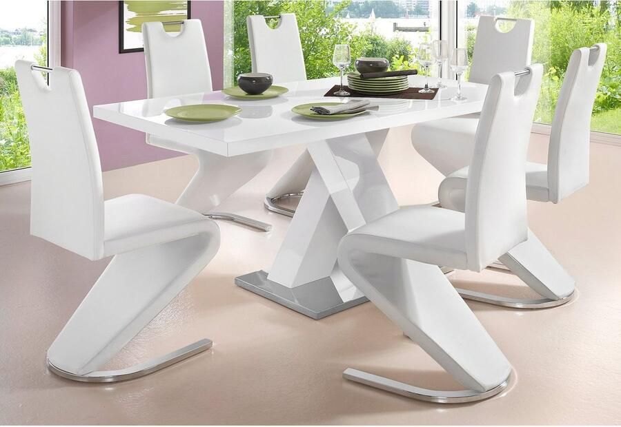 INOSIGN Eettafel Ali TOPSELLER! Modern design Breedte 160 cm wit hoogglans bodemplaat van metaal - Foto 5