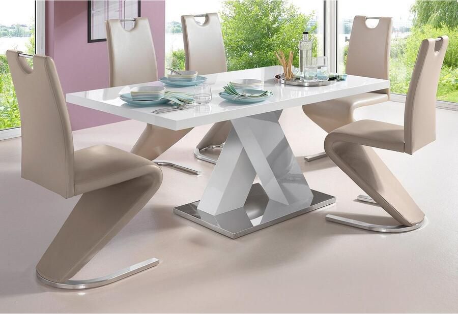 INOSIGN Eettafel Ali TOPSELLER! Modern design Breedte 160 cm wit hoogglans bodemplaat van metaal - Foto 10