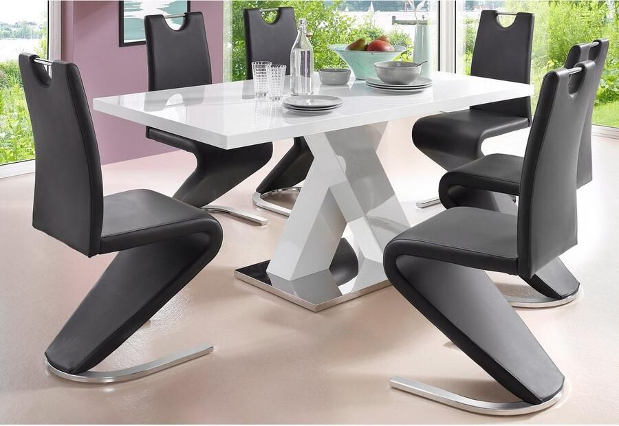 INOSIGN Eettafel Ali TOPSELLER! Modern design Breedte 160 cm wit hoogglans bodemplaat van metaal - Foto 6