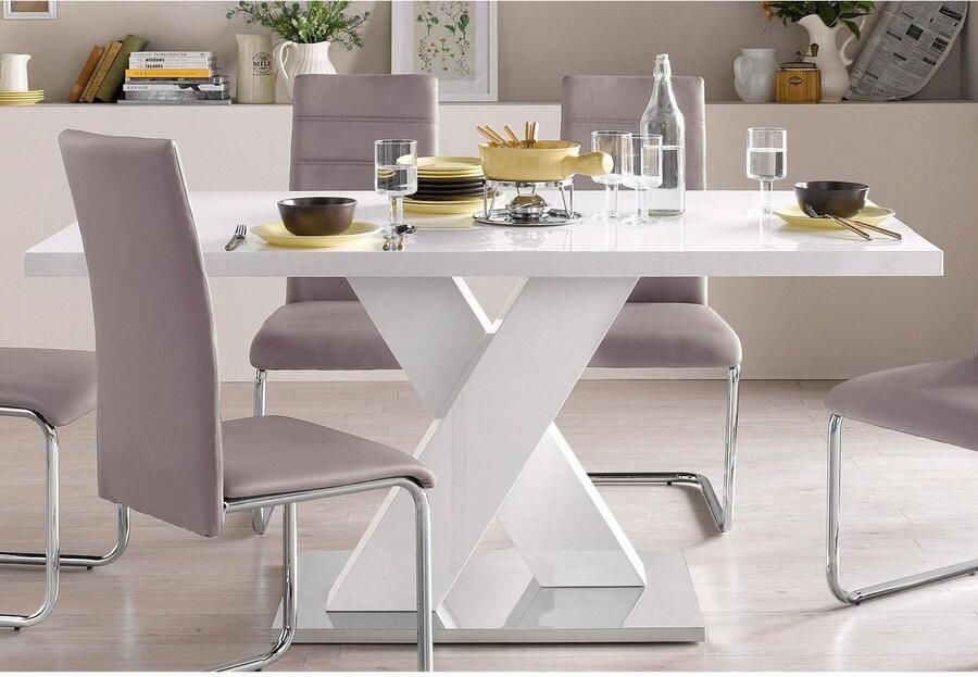 INOSIGN Eettafel Ali TOPSELLER! Modern design Breedte 160 cm wit hoogglans bodemplaat van metaal - Foto 4