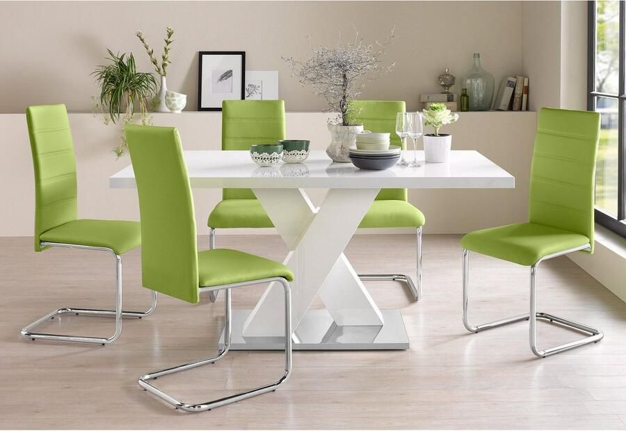 INOSIGN Eettafel Ali TOPSELLER! Modern design Breedte 160 cm wit hoogglans bodemplaat van metaal - Foto 7