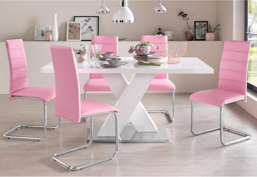 INOSIGN Eettafel Ali TOPSELLER! Modern design Breedte 160 cm wit hoogglans bodemplaat van metaal - Foto 8